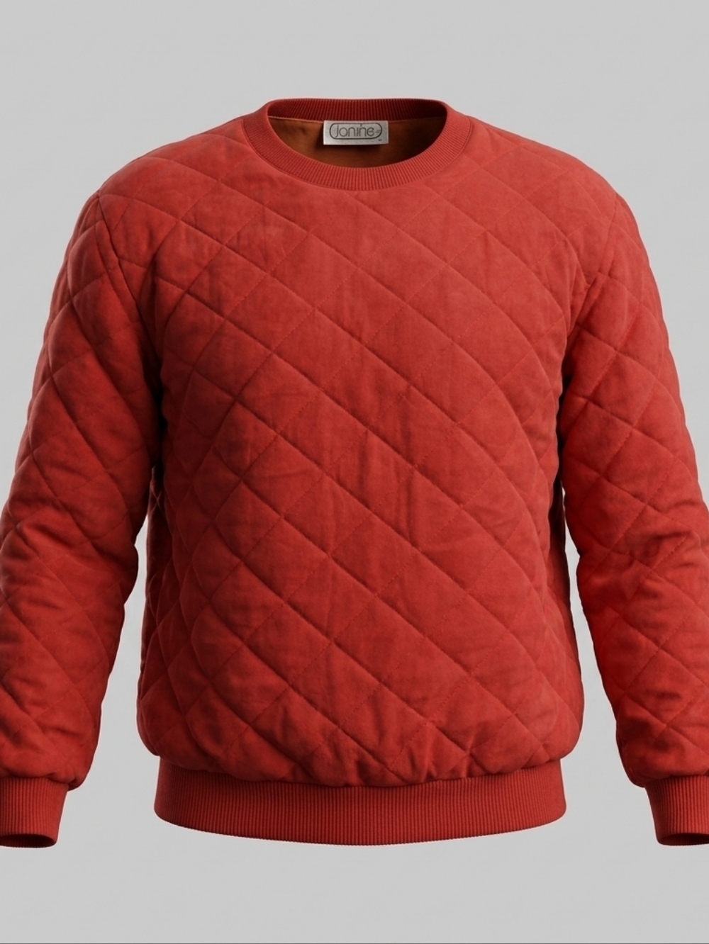 Vintage Janine Quilted Pullover Sweatshirt Red Diamond Stitch Women’s Large